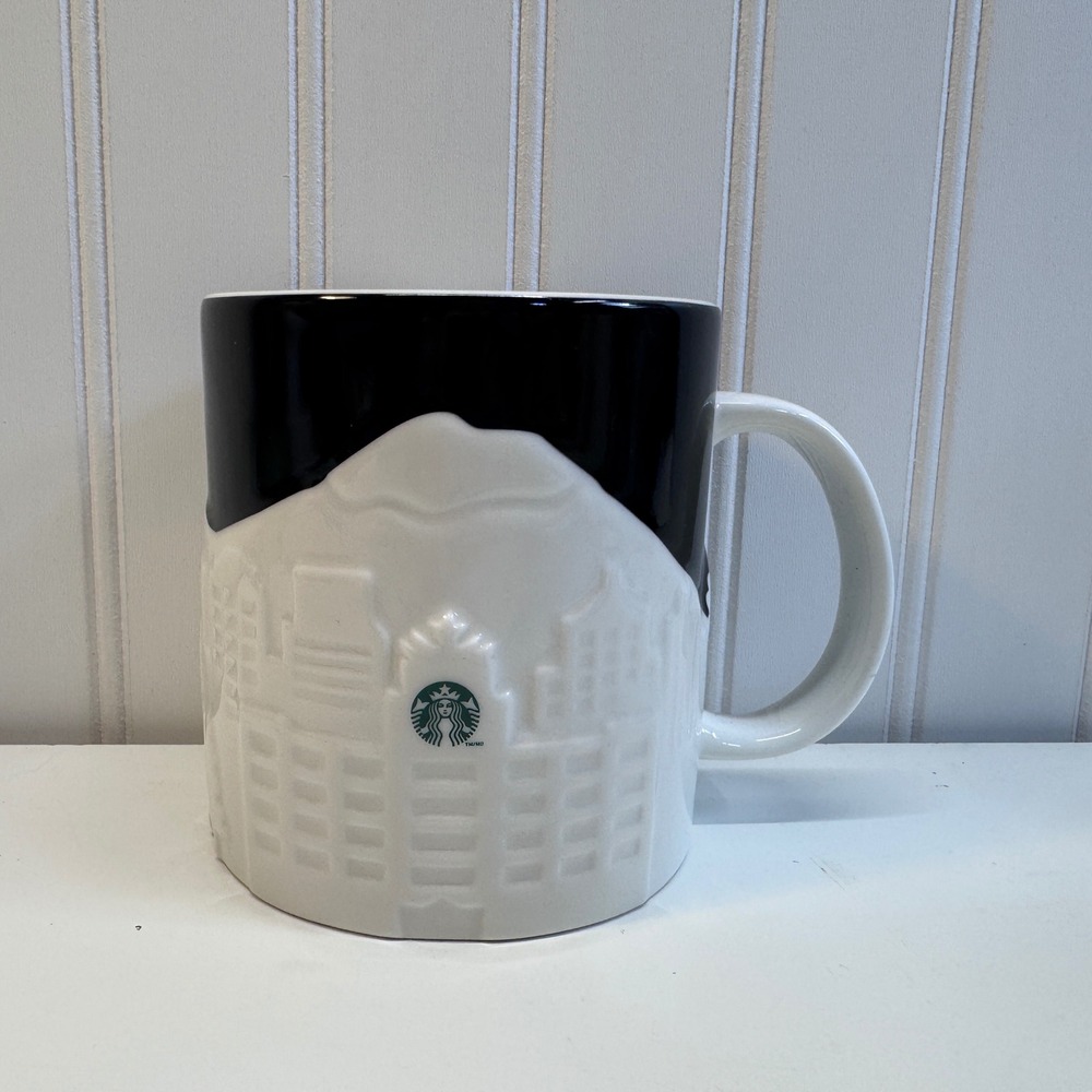 Starbucks Seattle Mug Collector Series 16oz Black White Skyline 3D Relief 2012